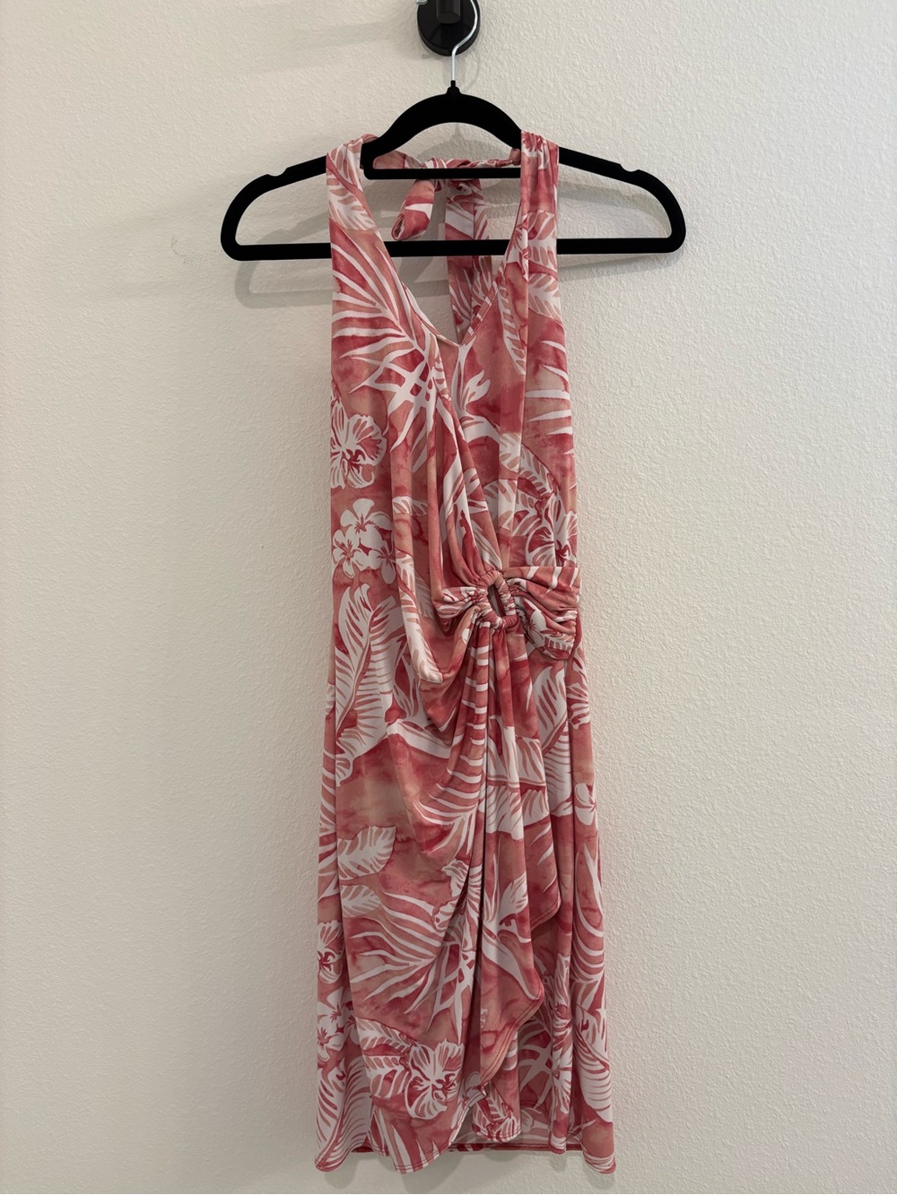 Tommy Bahama Halter Tropical Wrap Dress in Dusty Rose and White